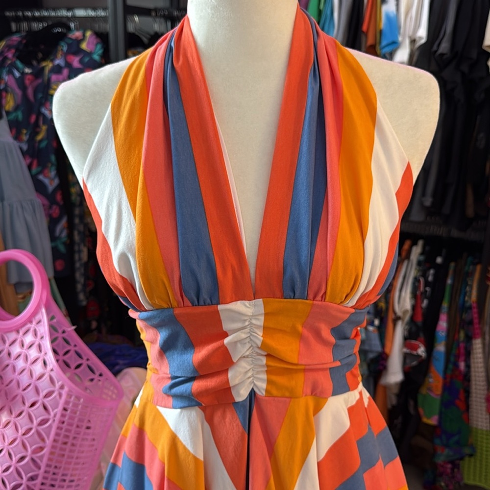 Retro Striped Pin Up Bettie Page Halter Dress - Picture 2 of 5